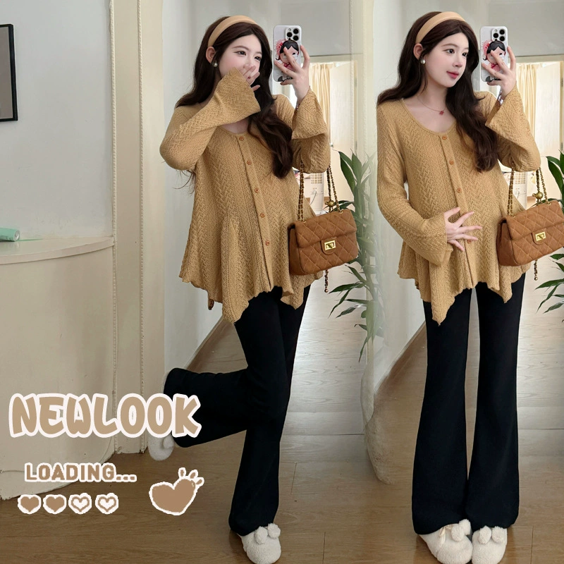 Demi-season thermal underwear, knitted fashionable sweater, megaphone for pregnant, Korean style, fitted