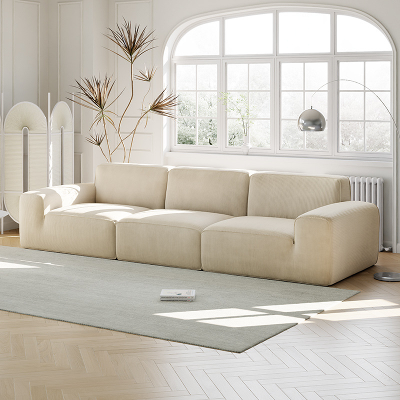 Tela transfronteriza compresión vacío sofá crema de viento sala de estar gran vaca negra línea recta tofu sofá esponja pura