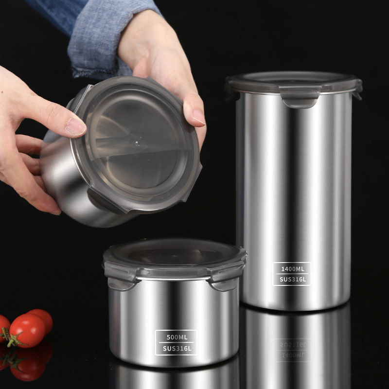 Haosi 304 Stainless Steel Tea Canister Sealed Jar Grain Storage Box Spice Nut Coffee Bean Storage Jar with Lid