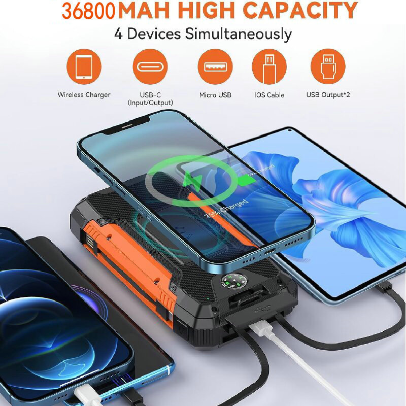 Cross-Border Solar Power Bank with Built-In Cable 20000Mah, Mobile Power Supply for Mobile Phones and Laptops with Super Large Capacity Cross-Border Solar Power Bank with Built-In Cable 20000Mah, Mobile Power Supply for Mobile Phones and Laptops with Super Large Capacity