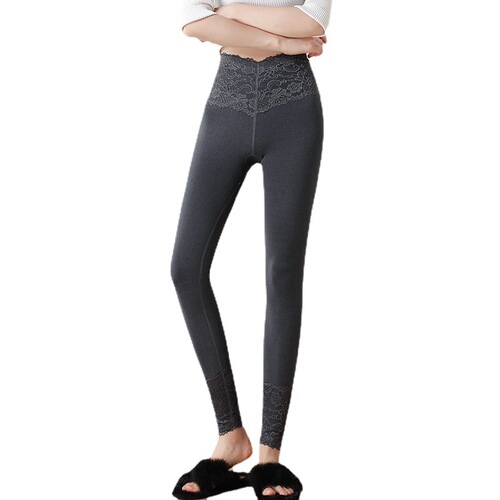 German Fiber Boneless High-Waist Fitted Leggings for Women Winter Elastic Close-Fitting Lace Edge Warm Pants