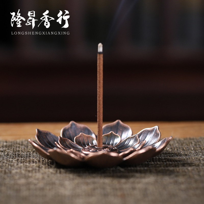 新款线香插 合金莲花香插荷花多孔线香炉香座 家用供佛禅意香薰炉|undefined