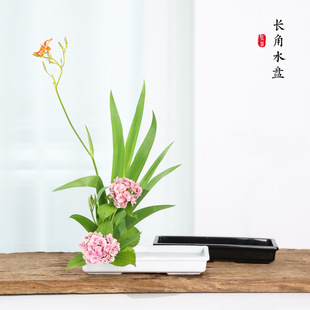 Rectangular Ceramic Flower Pot Flower Plate Arrangement Flower Utensil Chinese-style Water Plate Flower Arrangement Utensil Living Room Floral Ornaments