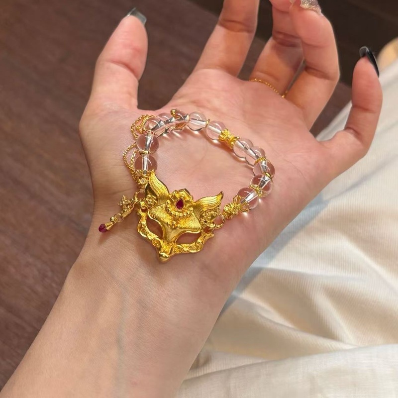 新中式复古金色狐狸面具手链小众设计感气质个性精致百搭独特手链|undefined