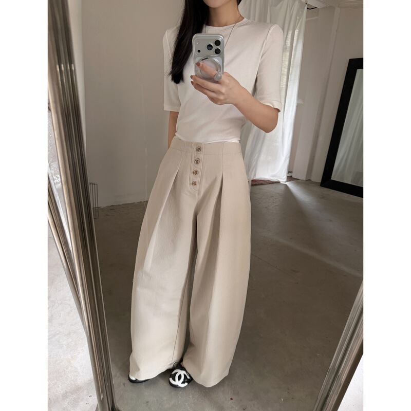 GAGD Jacquard Denim Old Money Style Button-Decorated Split Arc-Shaped Women's Jeans Loose High-Waisted Denim Pants GAGD Jacquard Denim Old Money Style Button-Decorated Split Arc-Shaped Women's Jeans Loose High-Waisted Denim Pants