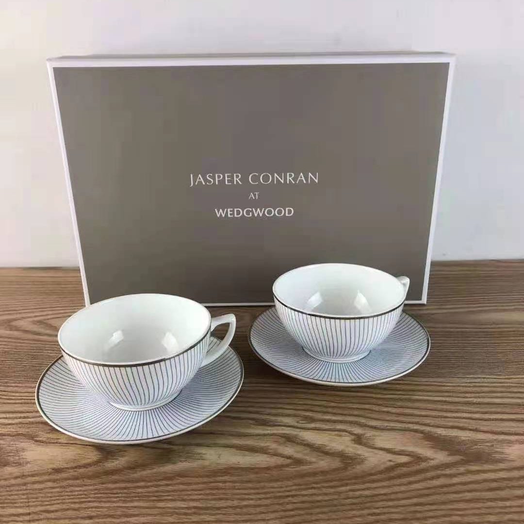 英国Wedgwood玮致 Jasper Conran清雅条纹骨瓷咖啡杯碟套装|ms