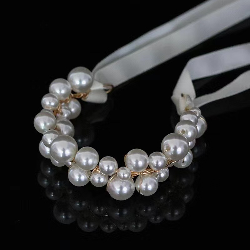 Europe and the United States cross-border pearl hair band hand-woven bride headdress antique Chinese clothing hair accessories wedding photo hair accessories wholesale
