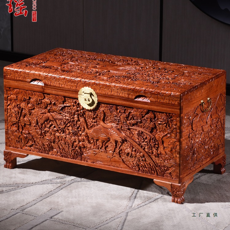 全香樟木箱子婚嫁箱结婚手工精雕衣箱实木字画箱嫁妆箱衣箱收纳盒