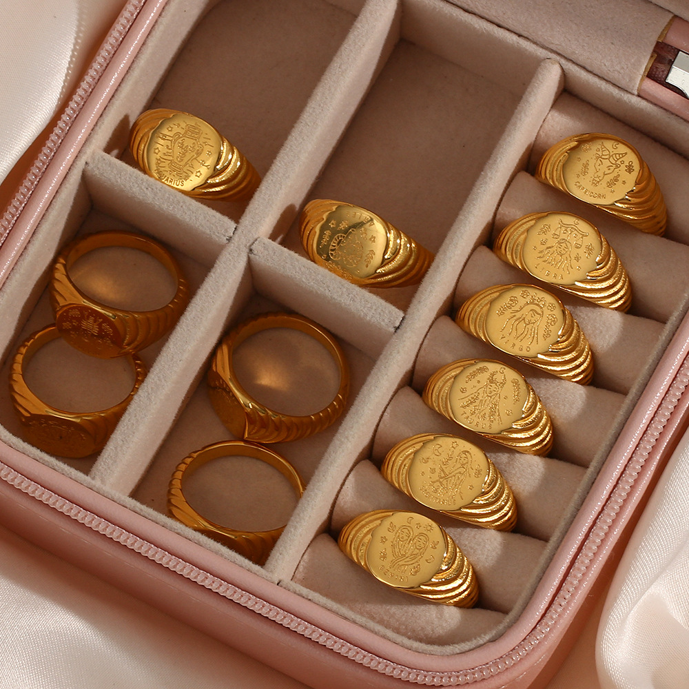 Retro Constellation Stainless Steel Rings Plating Stainless Steel Rings