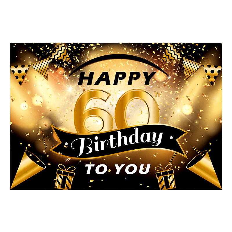 Nuevo cartel de cumpleaños de fondo de oro negro banner de tela fiesta de cumpleaños fiesta escena diseño decoraciones