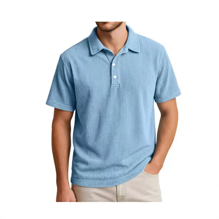 半拉链T恤华夫格短袖POLO衫男夏季新款宽松休闲纯色上衣潮牌男装