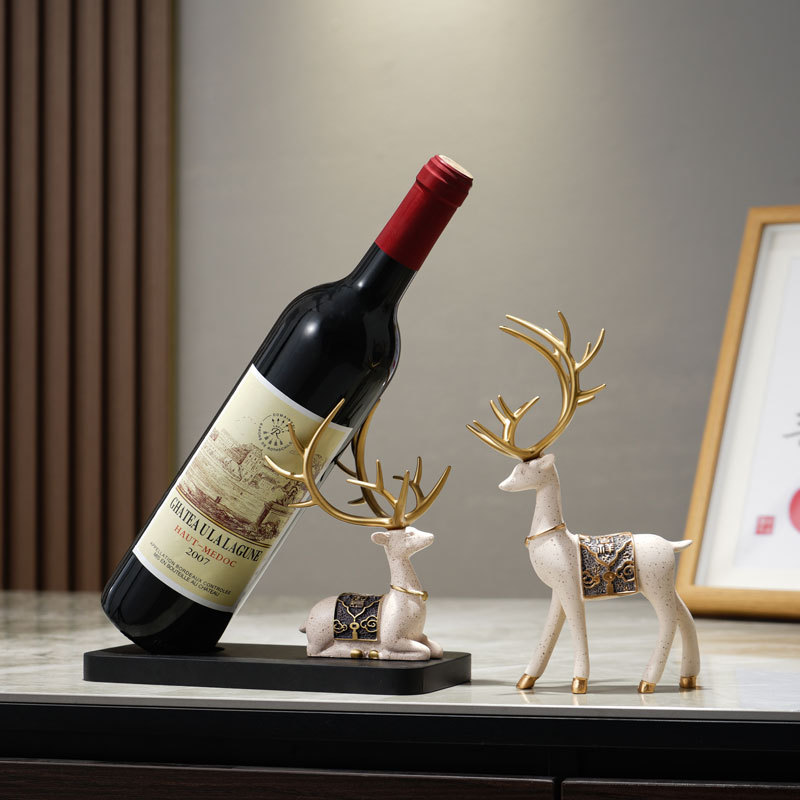 New Chinese style home wine cabinet Lily deer wine rack decoration sideboard cabinet decoration living room entrance housewarming new home gift