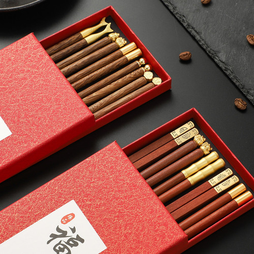 Chinese square head double happiness red sandalwood chicken wing wood chopsticks auspicious blessing chopsticks home hotel boxed gift chopsticks with engraving
