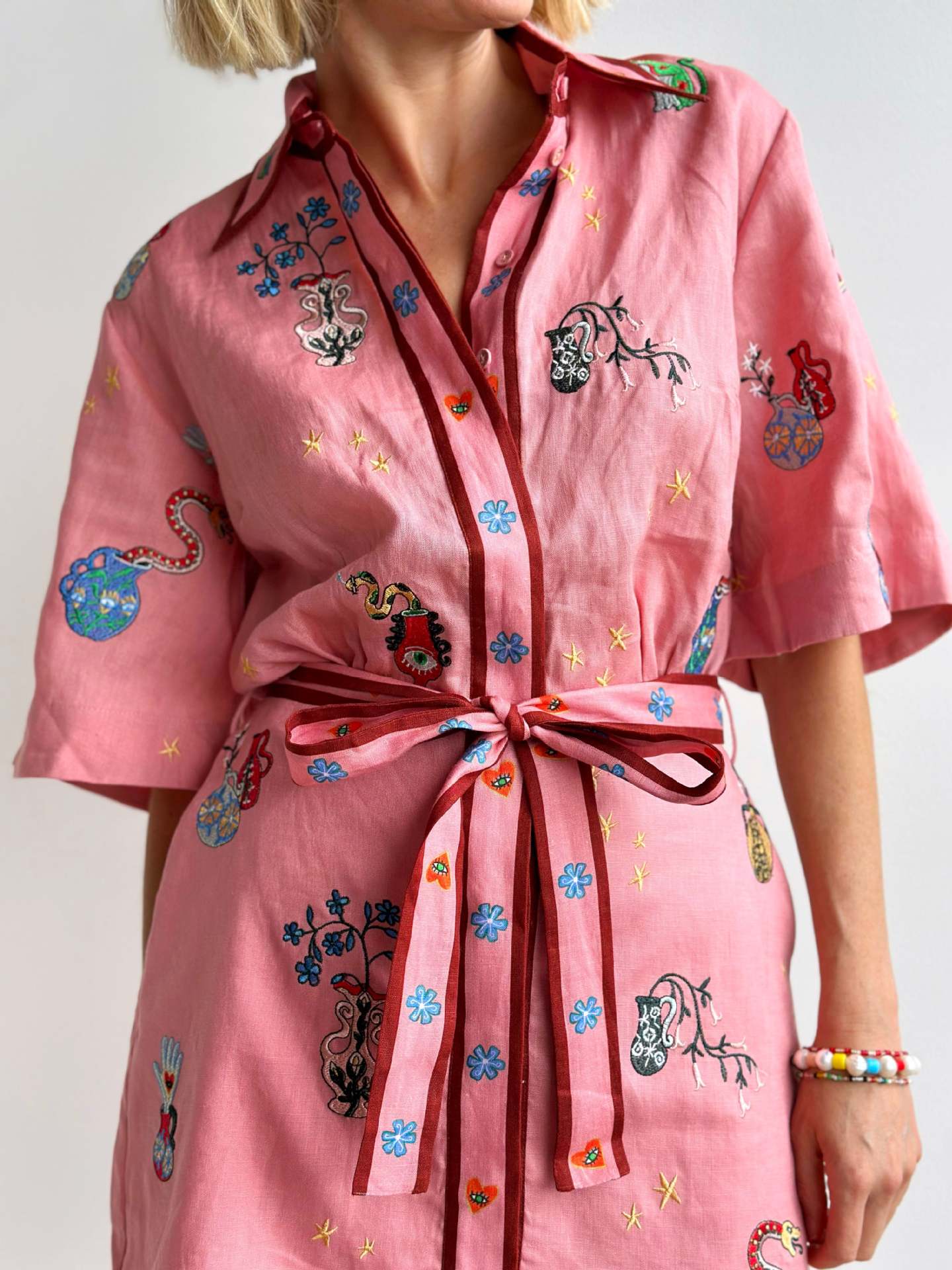 Linen, Polyester Fabric Type Mid Waist Waist Line Daily Occasion Wholesale Women's Casual Flower Daily Turndown Half Sleeve Shirt Dress
