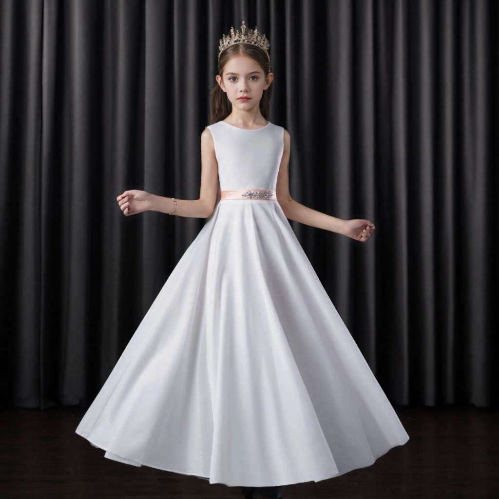 Weißes Prinzessinnen Kleid Für Mädchen Für Formelle Anlässe_voghion.com