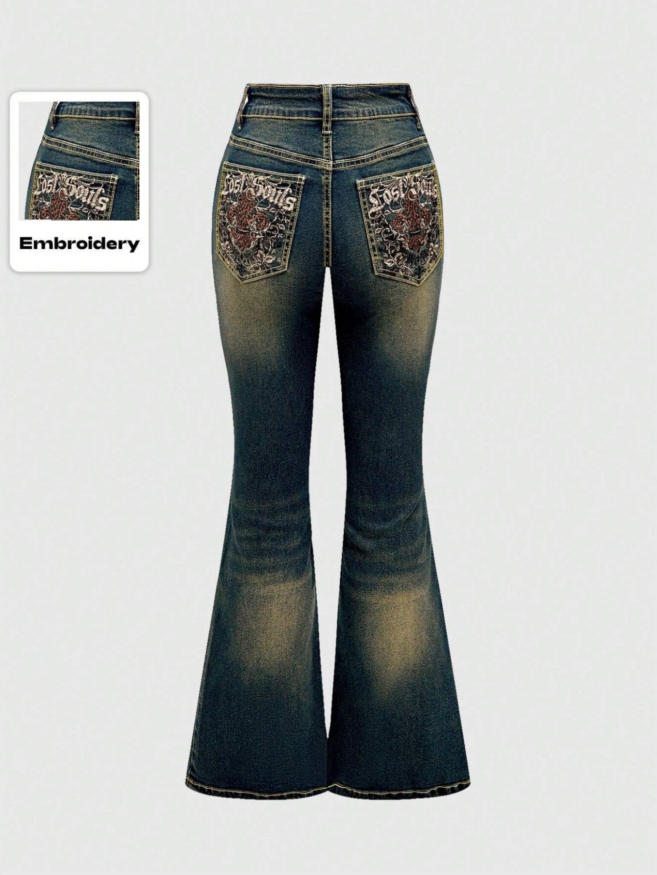 Women's Spicy Embroidered Slim Fit Stretch Jeans Blue Color Casual Fashion Straight Leg Full Length Cotton Polyester_voghion.com