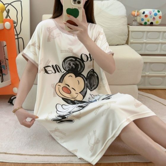 2025 Summer New Short-sleeved Nightgown Women's Cartoon Loose Outer Wear Thin Casual Style Home Clothes