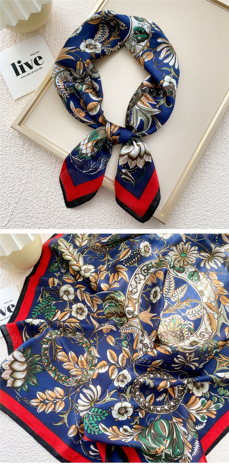50g Weight Silk Scarf Classification Travel Occasion Silk Material Unisex Gender Printing Design Sweet Style Grey, Red, Green, Blue, Yellow, Black Color Unisex Sweet Silk Printing Silk Scarf 23