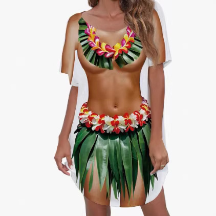 International Hot-Selling Sun-Protective Beach Cover-Up with Fun Prints, Loose-Fitting and Slimming Bikini Cover-Up Dress, Customizable