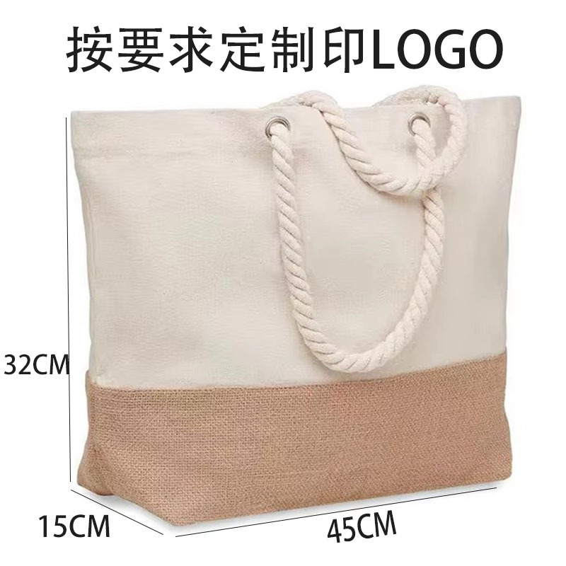 Comercio exterior impresa LOGO tela de mano algodón estilo de empalme tela bolsa de compras nueva bolsa de almacenamiento de viento simple