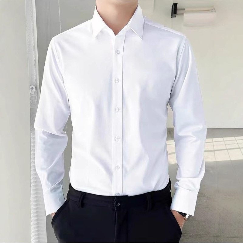 Factory Direct Sales White Shirt Men's Long-Sleeved Business Casual No-Iron Suit Shirt Slim Fit Young and Middle-Aged Professional Formal Wear