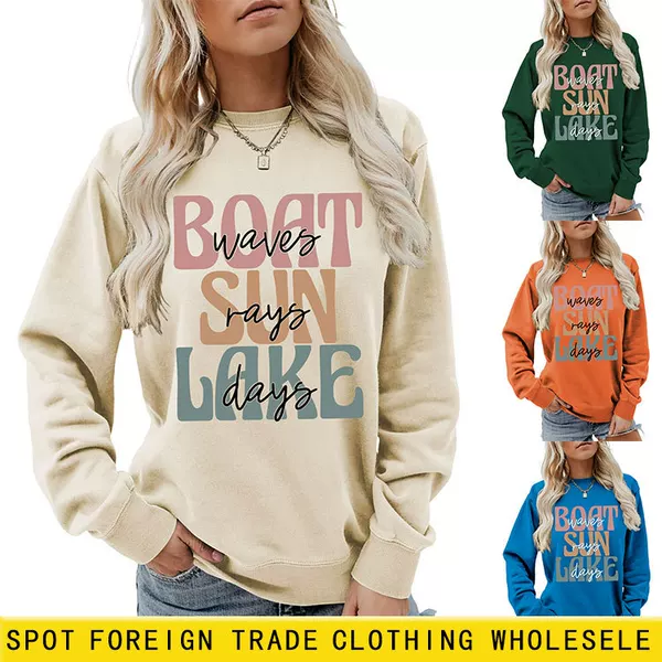 Boat Waves Sun Rays Lake European and American Ebay Independent Site Casual Fashion Women's Autumn and Winter Sweatshirt