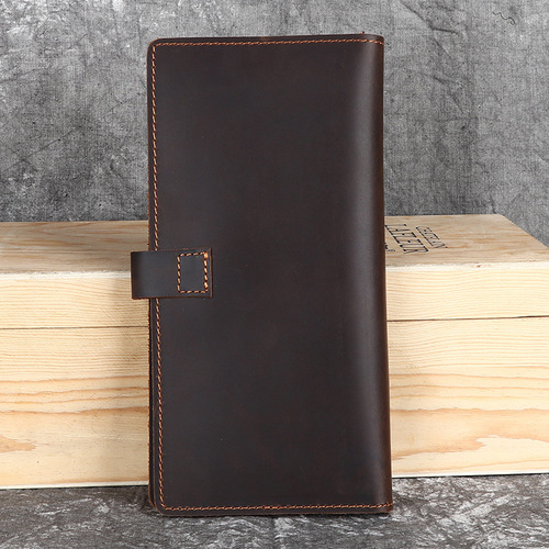 Amazon Imported Crazy Horse Leather Men's Wallet Long Genuine Calfskin Clasp Wallet Retro Simple