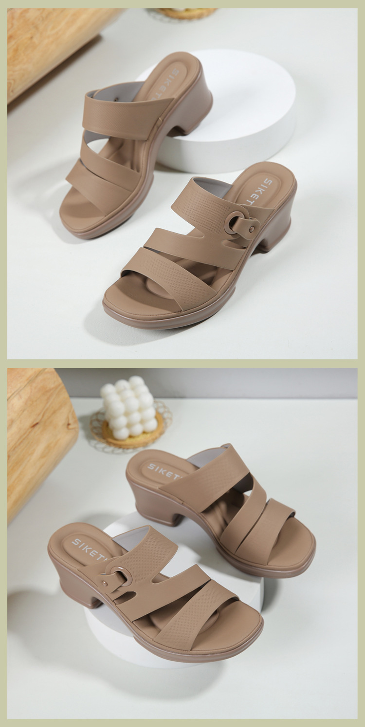 Dép sandal nữ quai chữ V đế xuồng đục lỗ thoáng khí, đế mềm chống trượt — màu nâu, màu đen, màu mơ chi tiết 14