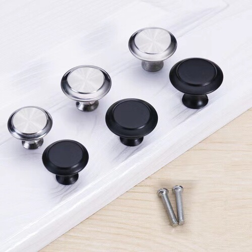 Stainless steel mushroom head handle, exposed and concealed single-hole cabinet door black handle, cabinet drawer round door handle