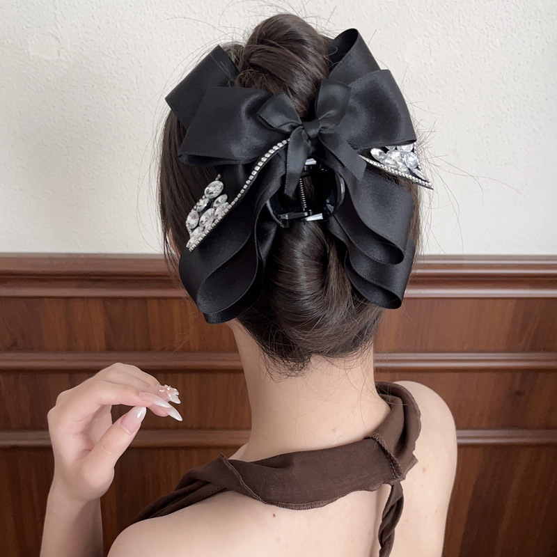 高级感黑色 闪钻多层蝴蝶结抓夹女时尚轻奢后脑袋盘发鲨鱼夹发卡|undefined