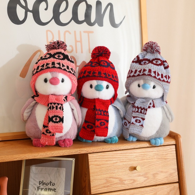 日系ペンギンぬいぐるみかわいいクリスマスマフラー帽子なだめる人形ぬいぐるみ女の子子供|undefined