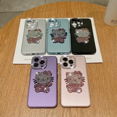 鑲鑽KT公仔貓適用iphone15promax水鑽手感油手機殼蘋果14保護套12