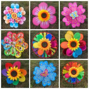 New cartoon large two-wheel windmill double-layer cartoon pattern windmill rotating windmill windmill toys wholesale
