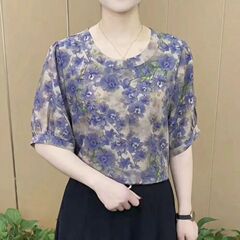 夏季新款女时尚洋气圆领气质T恤小衫减龄百搭显瘦短袖上衣妈妈装