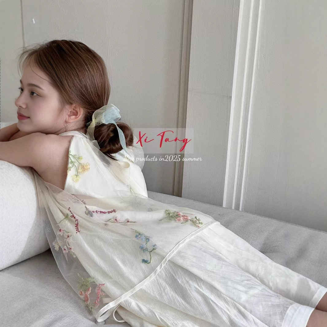Abito da fata per le vacanze, modello 2025, di alta gamma, in tulle con scollo all'americana e ricami in rete, stile francese, ampio e raffinato._voghion.com