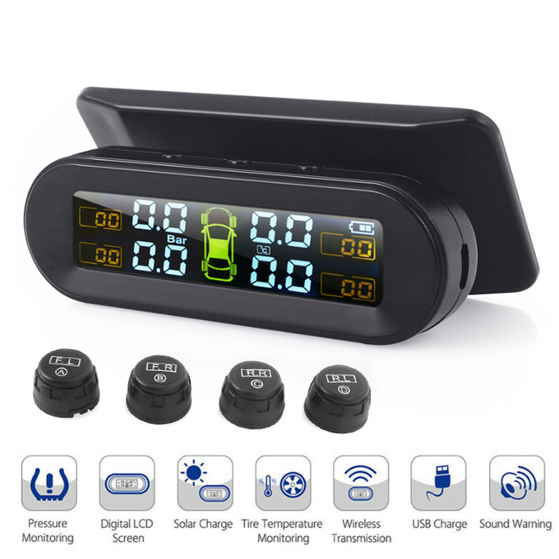 T10 Tire Pressure Monitor Built-In External Car Universal Tire Detection Monitor Wireless Solar Tire Pressure Gauge