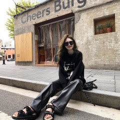 小君君布兰妮 好版型女团皮裤女秋冬新款显瘦显高超模裤黑色长裤