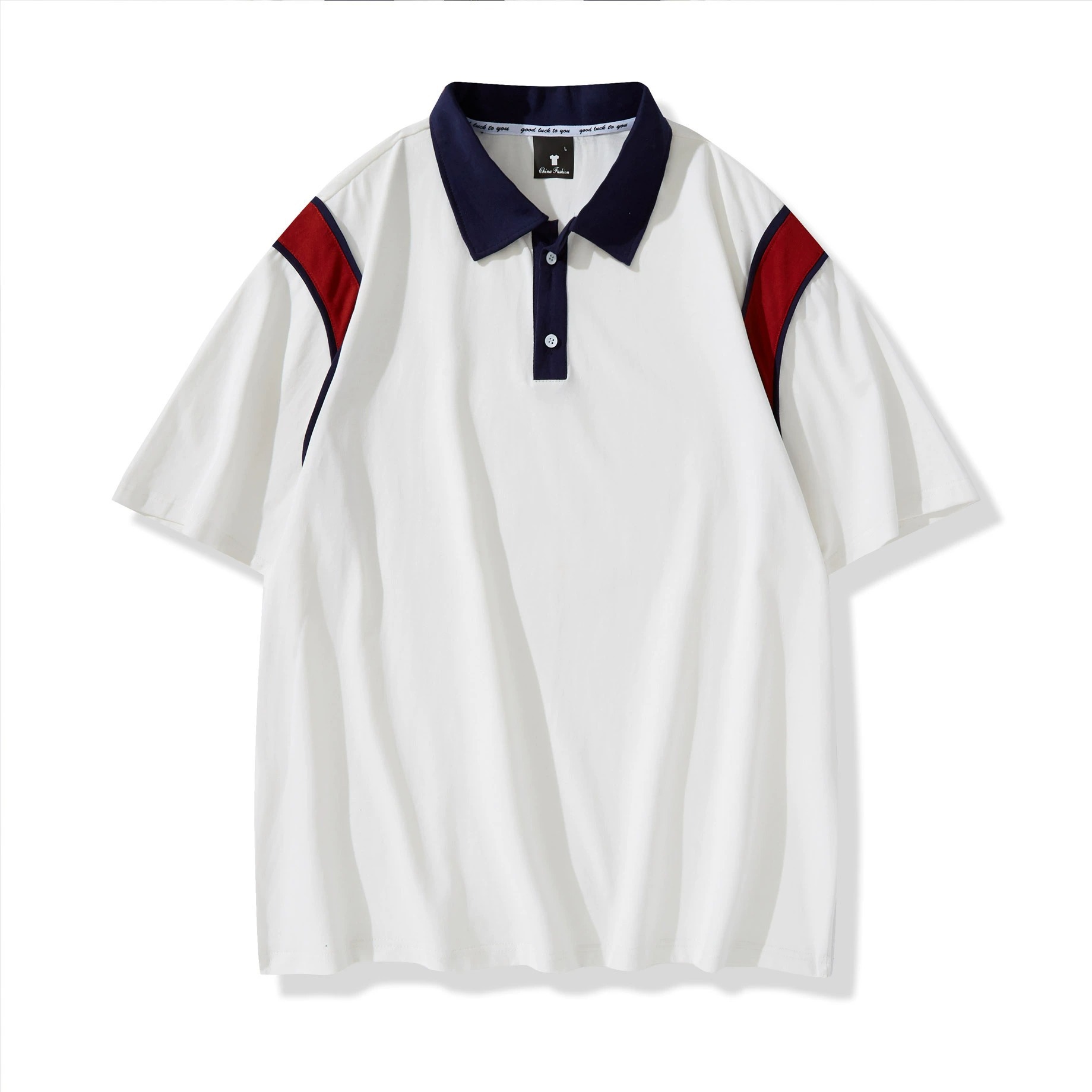 Camisas de moda personalizadas de algodón británico, camisetas de hombro, camisetas de hombre y mujer sueltas de color combinado