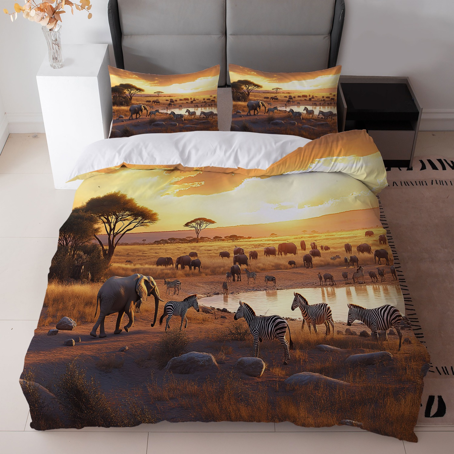 Textil doméstico transfronterizo molienda impresión digital elefante primer plano quilt kit fuente fábrica llevar a cabo tem / JIT