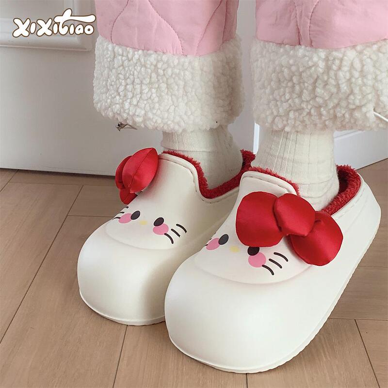 細い条の少女の心のかわいいウサギの厚い底の綿のスリッパの秋冬のファッションの外は家庭のEVA防水の綿の靴を着ます。|undefined