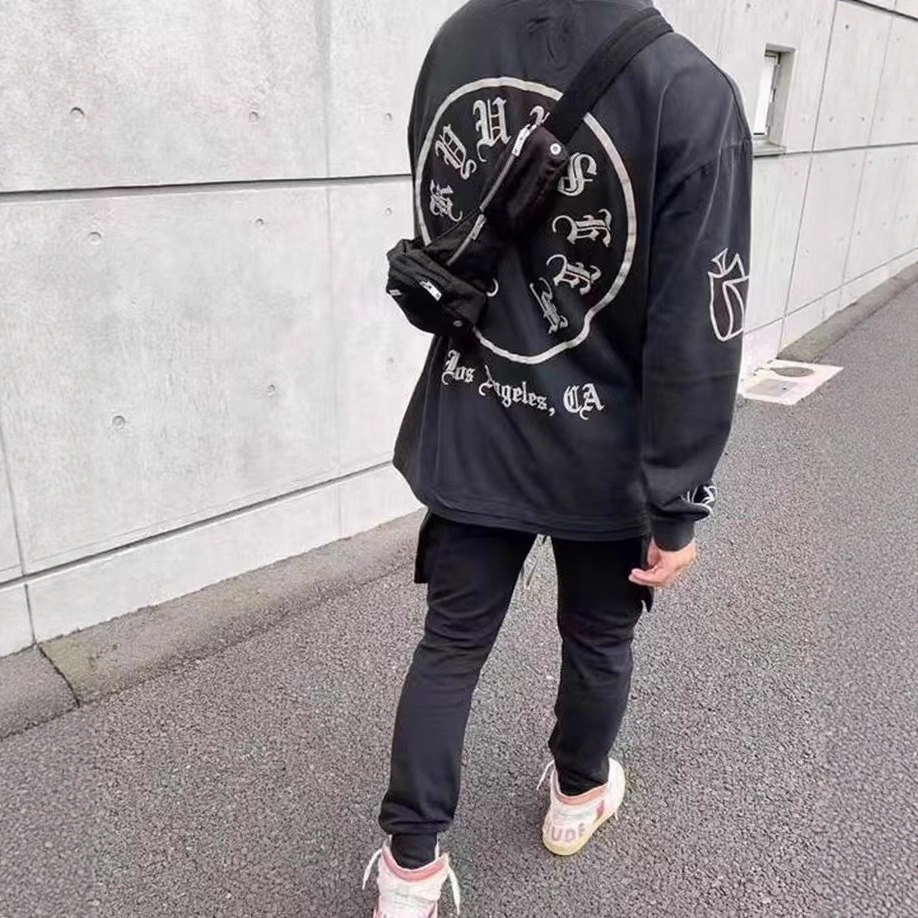 Askyurself Sanskrit Washed Vintage Retro Distressed High Street Men's and Women's Loose Long-Sleeved T-Shirt Casual Sweatshirt