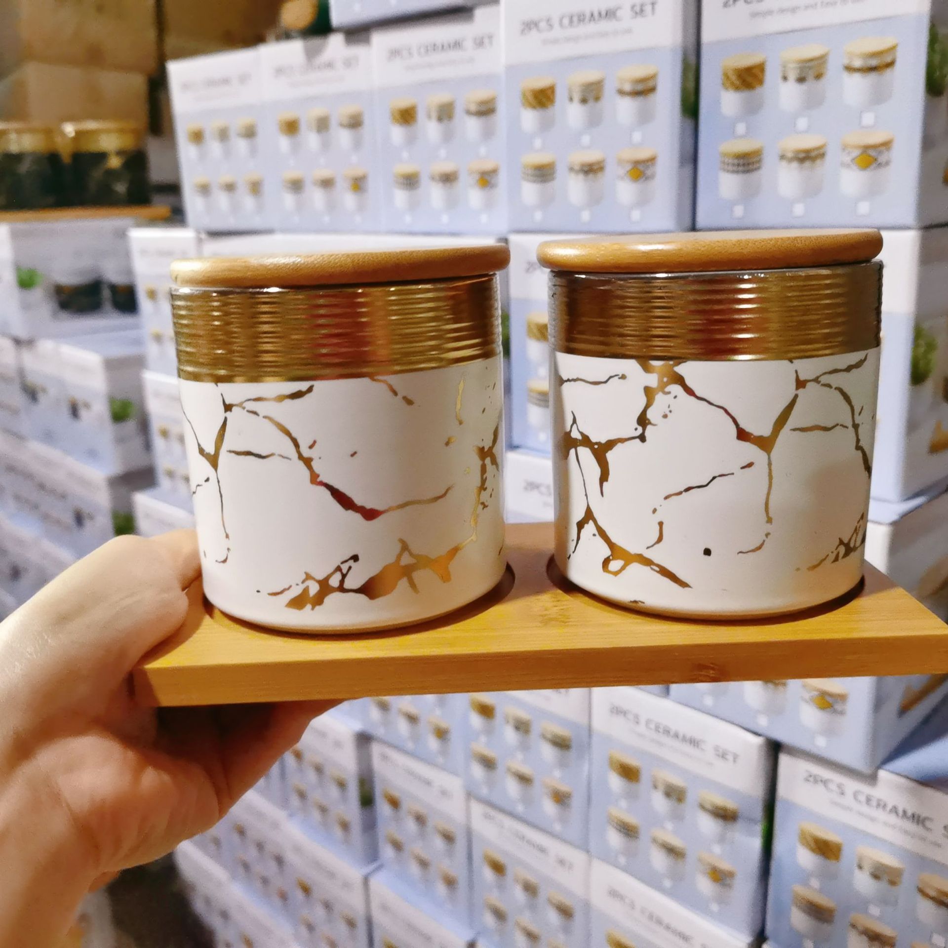 Jarra sellada de galvanoplastia de estilo europeo jarra de condimento de cocina de cerámica con jarra de almacenamiento de grano de madera jarra de café jarra de almacenamiento de sal y azúcar