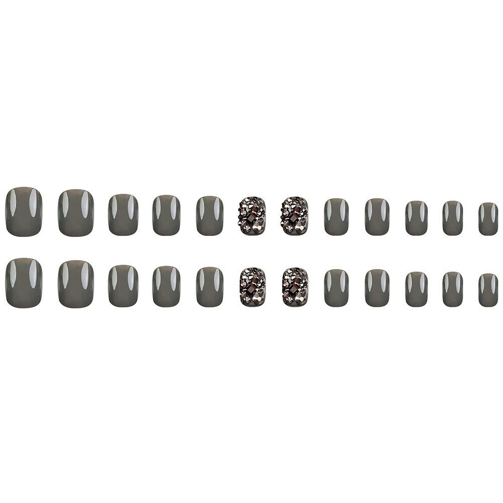 Diamante negro gris, lujo ligero manicure, retrógrado misterioso alto sentido de usar uñas 24 piezas de parche de uñas terminado image 6
