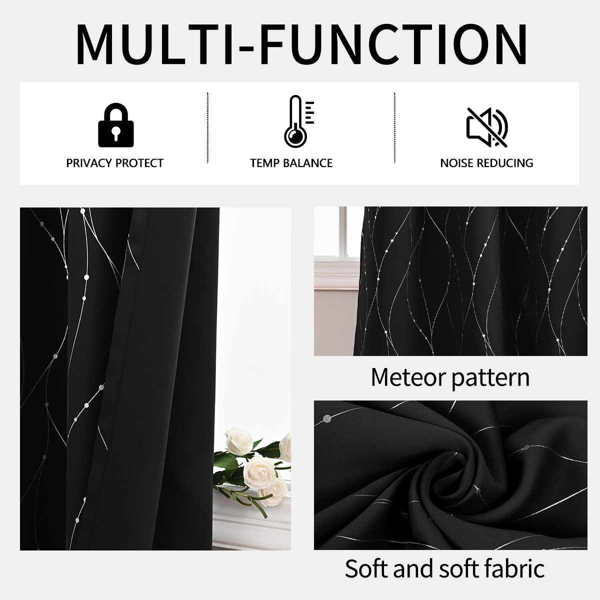 Amazon Cross-border Silver Meteor Cortina de alta precisión Sala de estar Protector solar Cortina terminada TEMU Spot