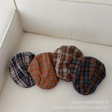 韩系儿童贝雷帽时尚拼色复古格子时装帽男女童宝宝亲子百搭前进帽