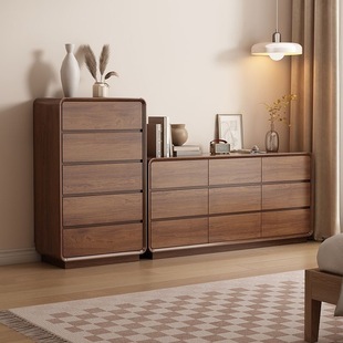 Five Drawers Cabinet Bedroom Home Bed End Locker Nine Bucket Combination Living Room TV Side Cabinet Solid Wood Frame Large Capacity Drawers Cabinet