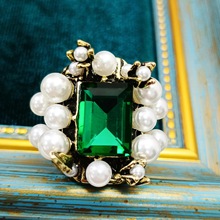 高贵时尚复古锆石人造珍珠戒指个性气质复古指环网红潮人百搭食指