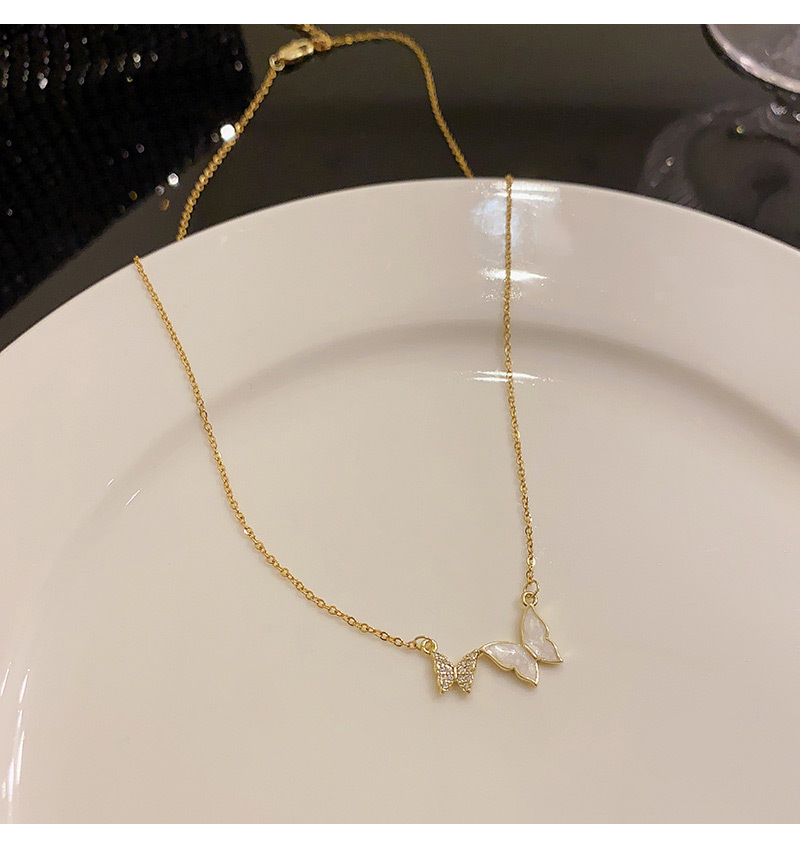 Fashion Butterfly Titanium Steel Enamel Plating Inlay Shell Zircon Necklace 1 Piece