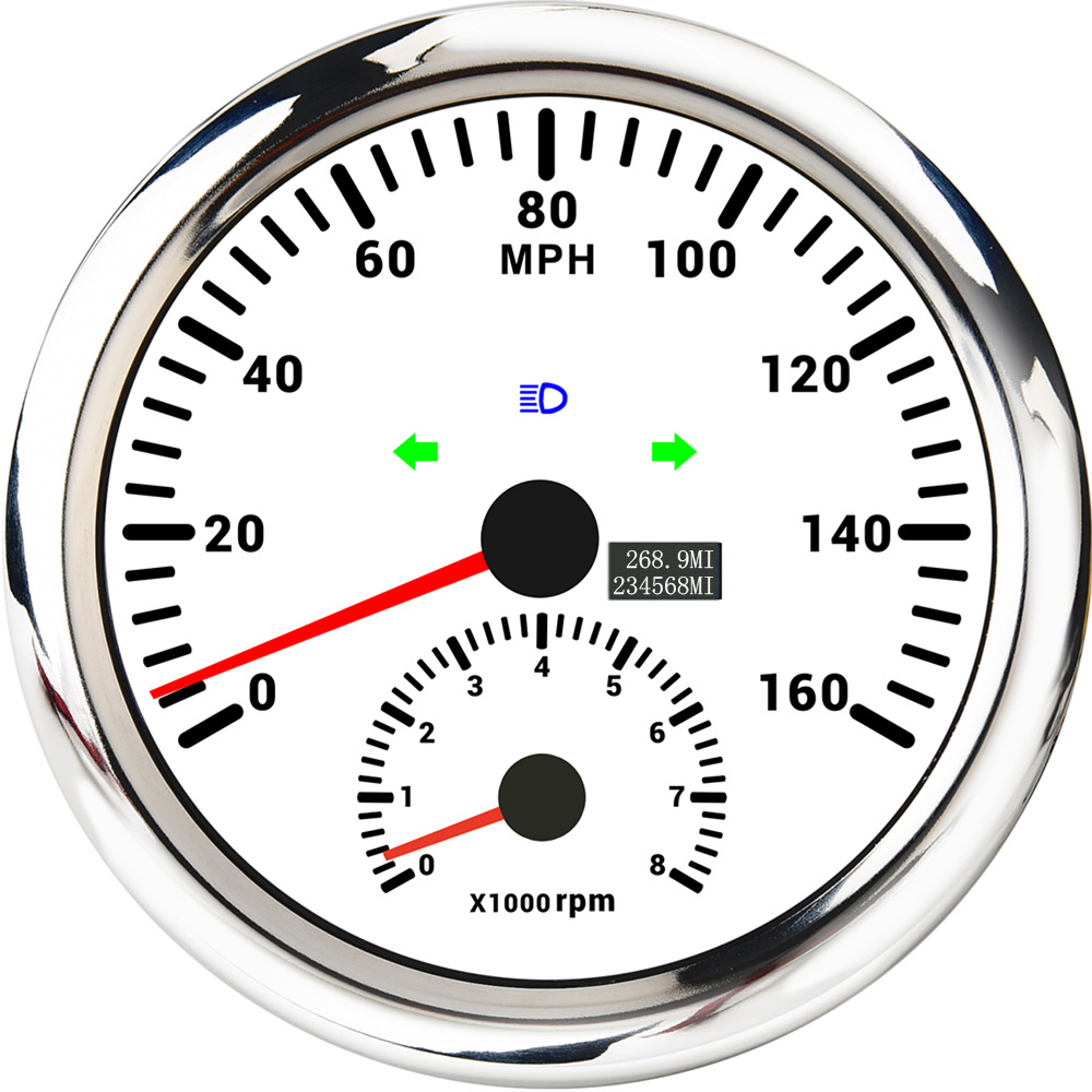 automobile instrument, Erheyi with Tachometer - silver-edge-white-background-0-160mph