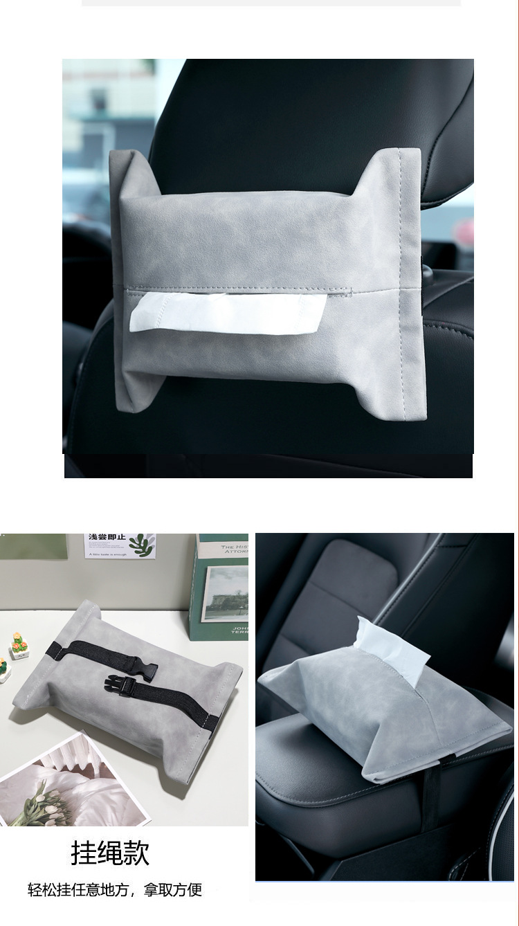 Car Tissue Box Solid Color Bag Hanging Ins Storage Car Paper Box Car Armrest Box Multifunctional Paper Box